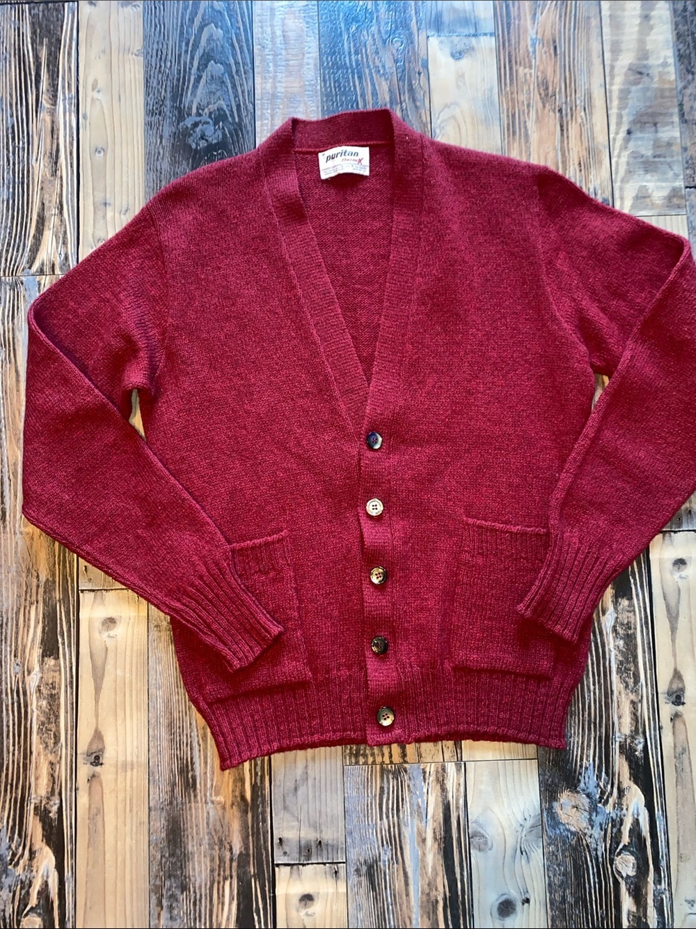 Vintage Puritan Deep Burgundy Wool Button Cardigan